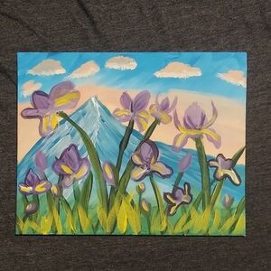 Serene Iris Mountain Canvas Art Hand Painted